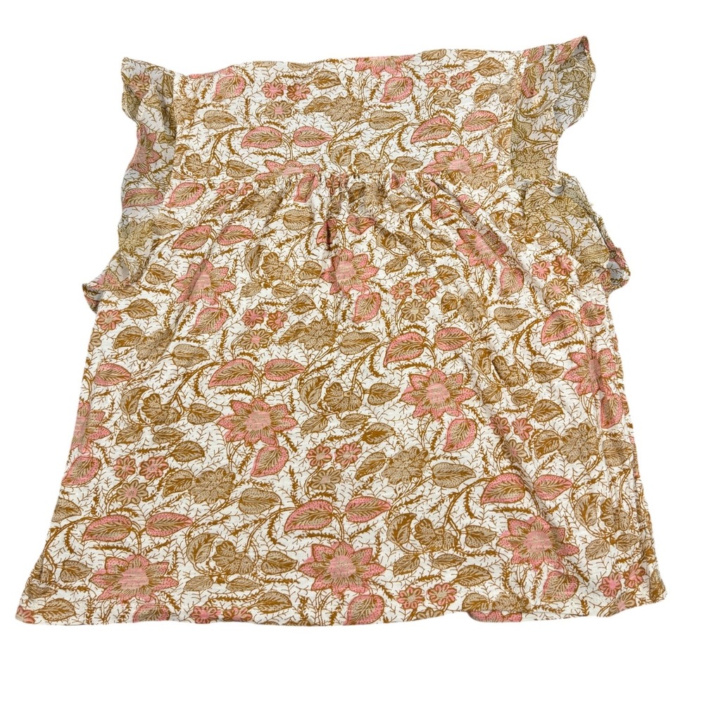 Lucky Brand Floral Top Womens Large Pink Tan Flutter Sleeve V Neck Boho - Picture 5 of 12